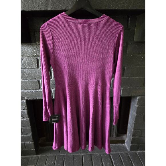 Lulu's Long Sleeved Mauve Purple Fit And Flare Soft Ribbed Skater Dress size L - Picture 4 of 5